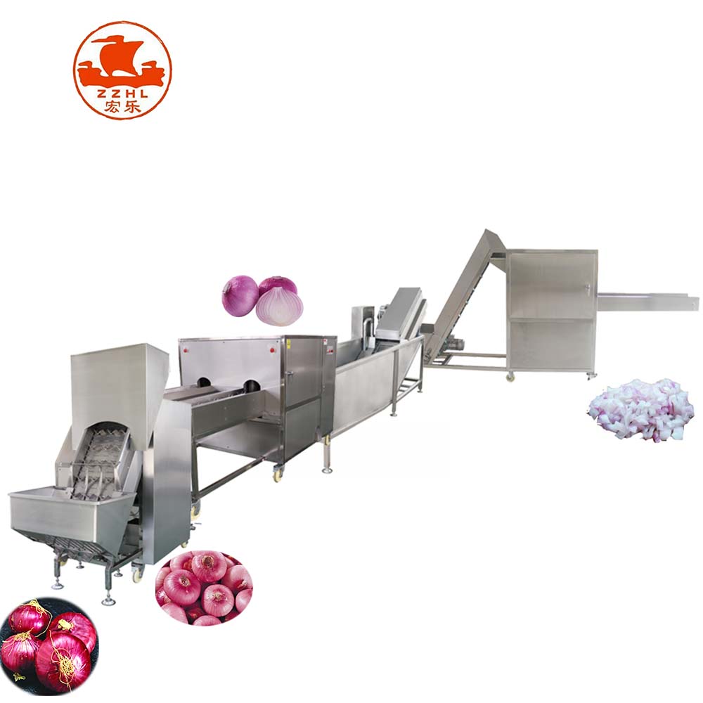 Fully Automatic Onion Peeling And Root Cutting Machine Dicing Production Line